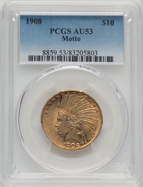 1908 $10 MOTTO Indian Eagle PCGS AU53
