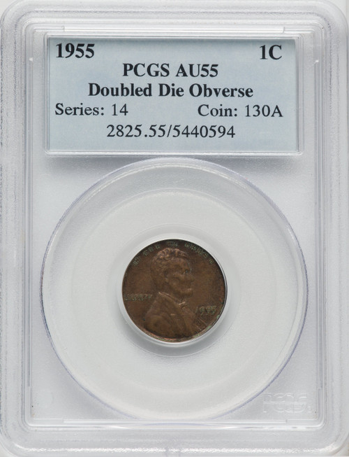 1955 Doubled Die Obverse BN Lincoln Cent PCGS AU55