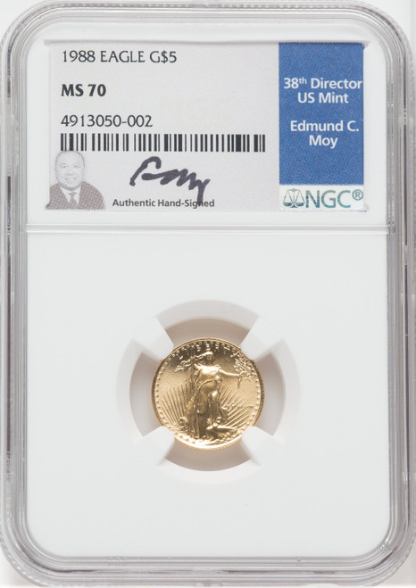 1988 $5 Tenth-Ounce Gold Eagle NGC MS70 Moy Signed