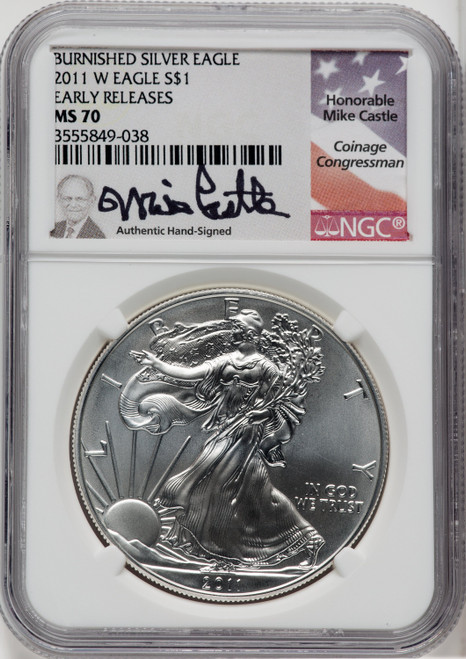 2011-W S$1 Silver Eagle Burnished First Strike NGC MS70