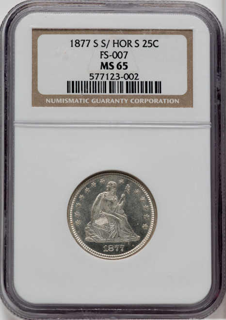 1877-S 25C S Over Horizontal S FS-501 Seated Quarter NGC MS65