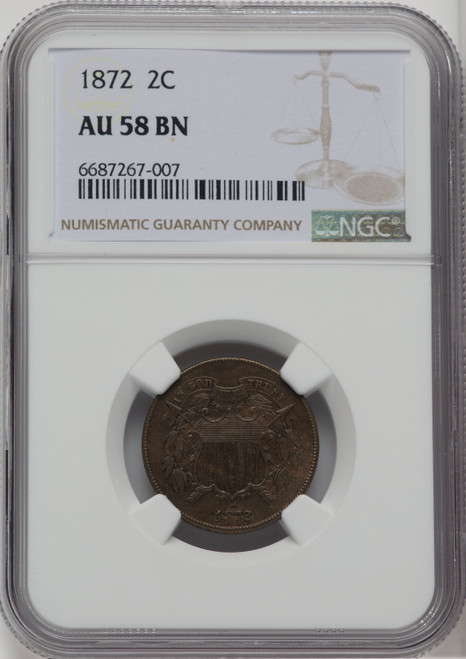 1872 2C BN Two Cent Pieces NGC AU58