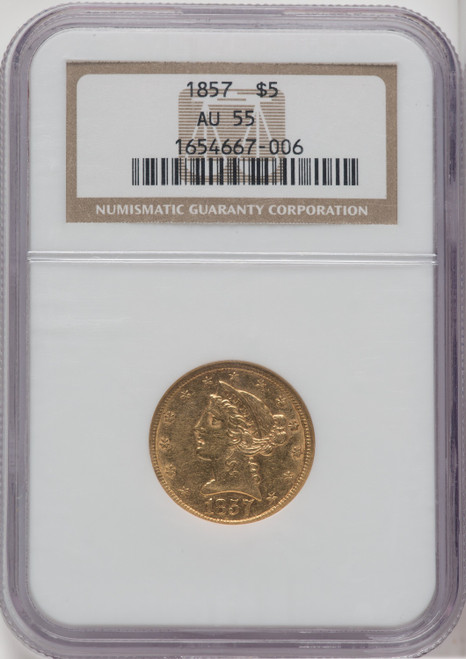1857 $5 Liberty Half Eagle NGC AU55