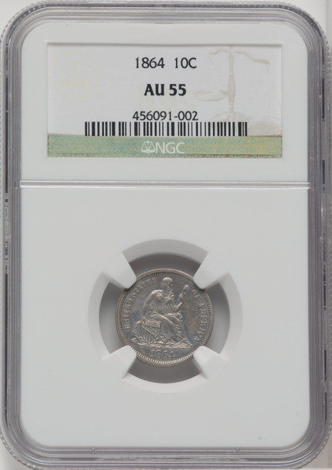 1864 10C Seated Dime NGC AU55