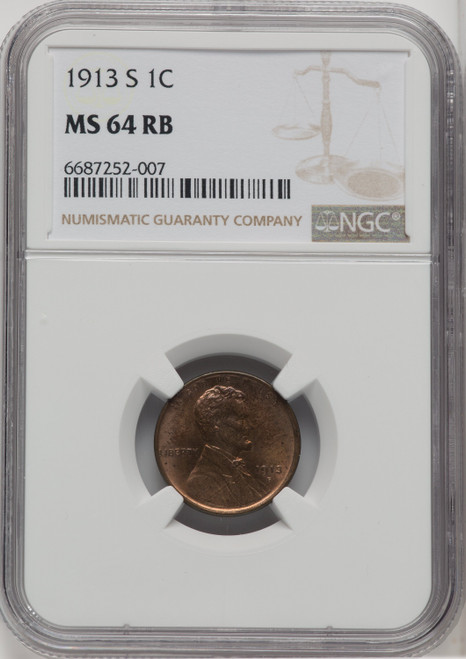 1913-S 1C RB Lincoln Cent NGC MS64