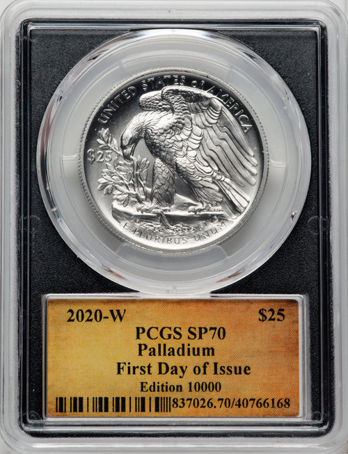 2020-W $25 Palladium First Day of Issue Thomas Cleveland Scroll PCGS MS70