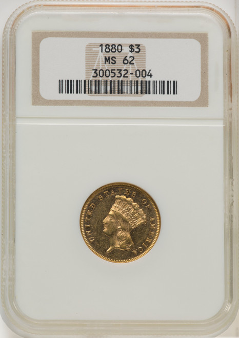 1880 $3 Three Dollar Gold Pieces NGC MS62