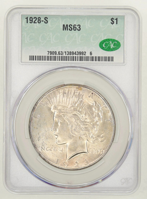 1928-S $1 Peace Dollar CAC MS63