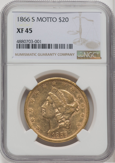 1866-S $20 MOTTO Liberty Double Eagle NGC XF45