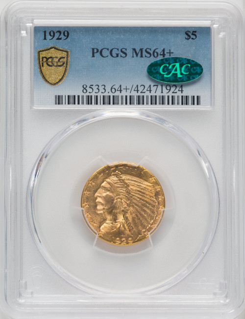 1929 $5 CAC Indian Half Eagle PCGS MS64+