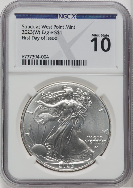 2023-(W) $1 Silver Eagle Struck at West Point First Day of Issue NGCX MS10 2023-(W) $1 Silver Eagle Struck at West Point First Day of Issue NGCX MS10