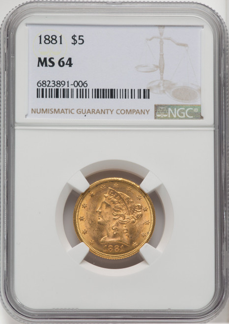 1881 $5 Liberty Half Eagle NGC MS64