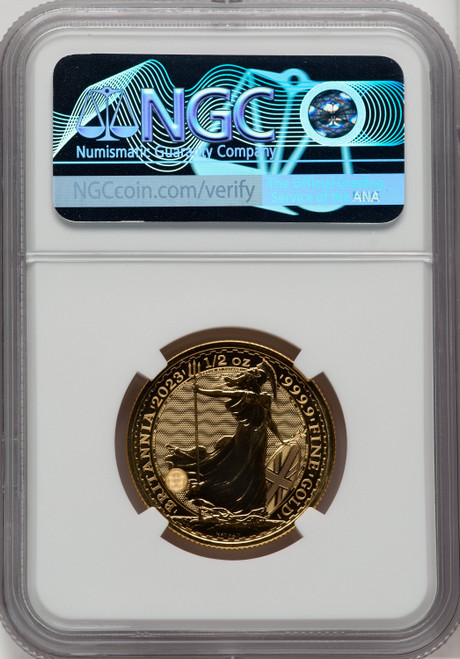 2023 G.B. G$50 BRITTANIA-QE II OBVERSE 447TH TO LAST COIN STRUCK Royal Succession NGC MS69