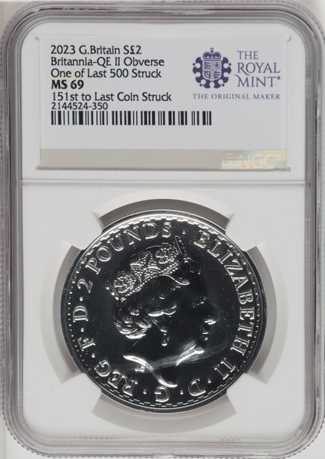 2023 G.B.S2 BITANNIA-QE II OBVERSE 151ST TO LAST COIN STRUCK Royal Succession NGC MS69