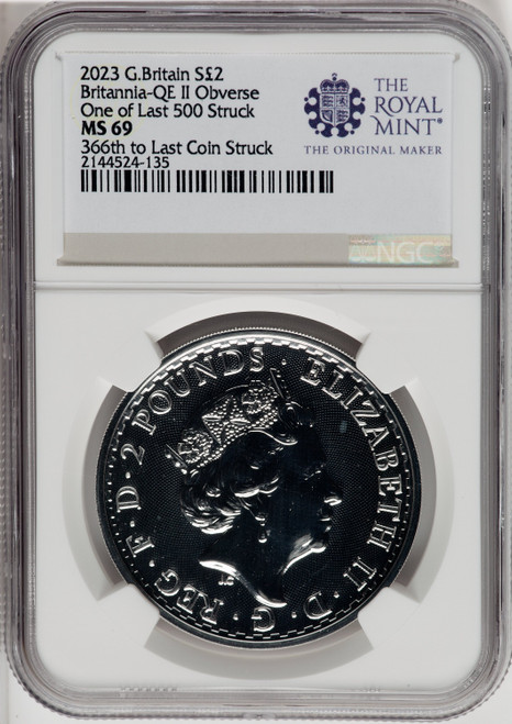 2023 G.B.S2 BITANNIA-QE II OBVERSE 366TH TO LAST COIN STRUCK. Royal Succession NGC MS69