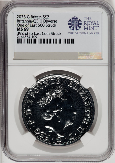 2023 G.B.S2 BITANNIA-QE II OBVERSE 392ND TO LAST COIN STRUCK. Royal Succession NGC MS69