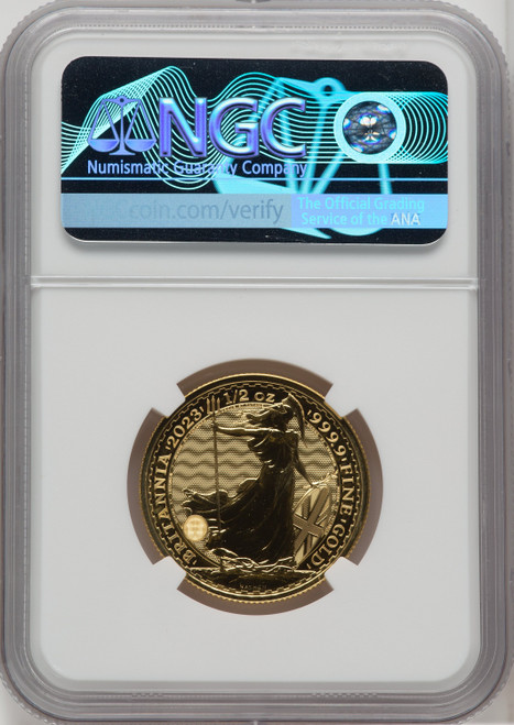 2023 G.B. G50 BRITANNIA QE II OBVERSE 332ND TO LAST COIN STRUCK
 Royal Succession NGC MS70