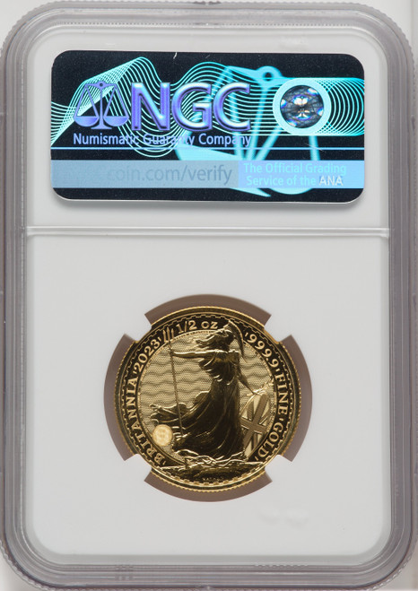 2023 G.B. G50 BRITANNIA QE II OBVERSE 351ST TO LAST COIN STRUCK
 Royal Succession NGC MS70