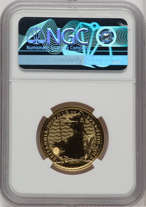 2023 G.B. G50 BRITANNIA KC III OBVERSE 377TH COIN STRUCK Royal Succession NGC MS70