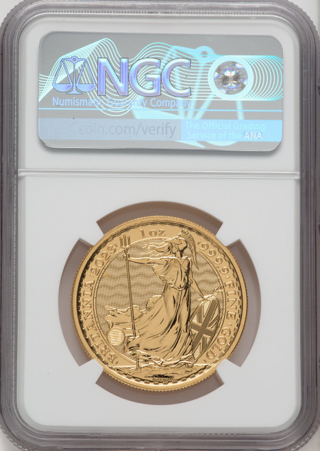2023 G.B. G100 BRITANNIA-KC III OBVERSE 17TH TO LAST COIN STRUCK. Royal Succession NGC MS69