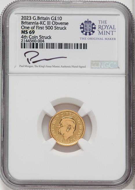 2023 G.B. G10 BRITANNIA-KC III OBVERSE 4TH COIN STRUCK Royal Succession NGC MS69