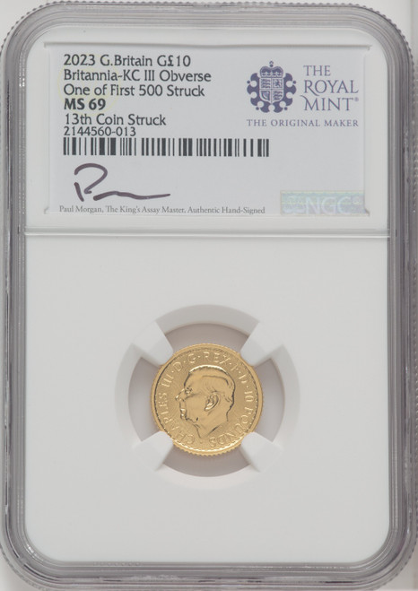 2023 G.B. G10 BRITANNIA-KC III OBVERSE 13TH COIN STRUCK Royal Succession NGC MS69