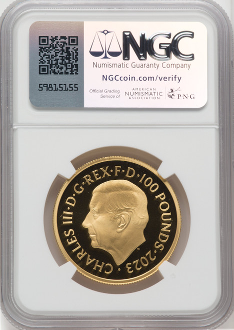 Charles III gold Proof “King Charles II” 100 Pounds (1 oz) 2023 PR70 Ultra Cameo NGC World Coins NGC MS70