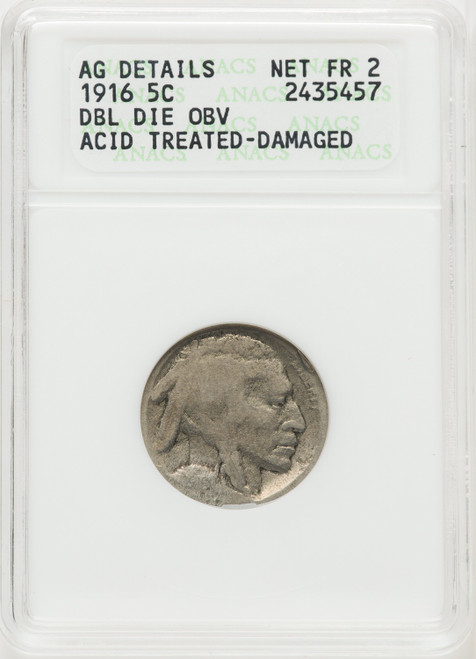 1916 Doubled Die Obverse Buffalo Nickel ANACS AG03