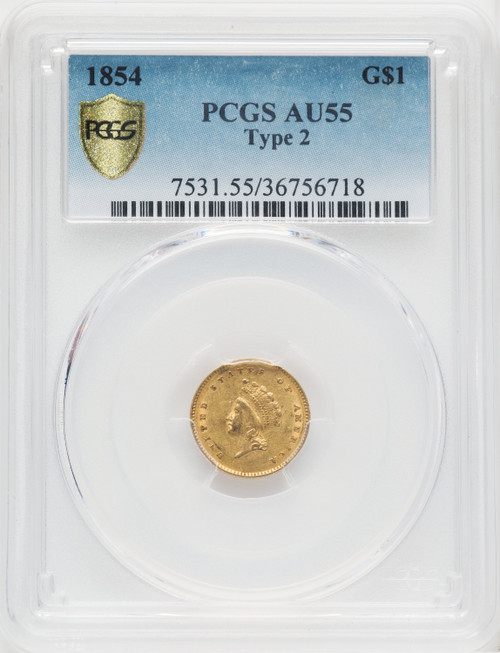 1854 G$1 Type Two Gold Dollar PCGS AU55