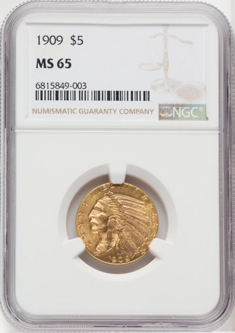 1909 $5 Indian Half Eagle NGC MS65
