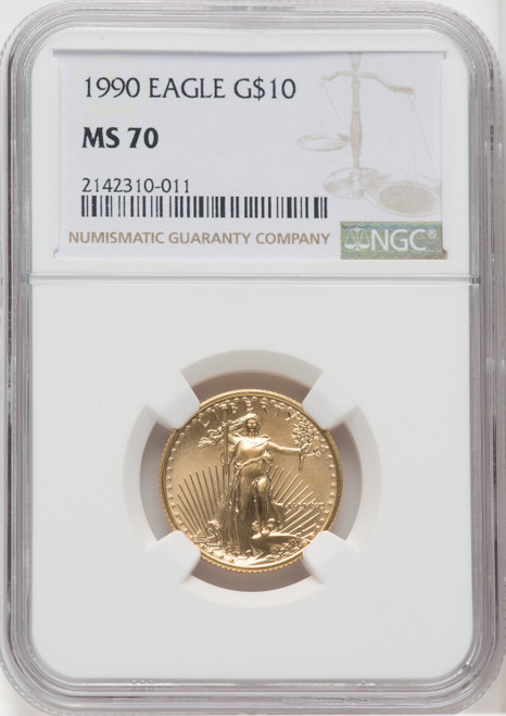 1990 $10 Quarter-Ounce Gold Eagle Brown Label NGC MS70