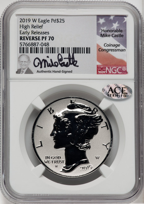 2019-W $25 Palladium Reverse Proof First Strike Mike Castle Signature NGC PF70