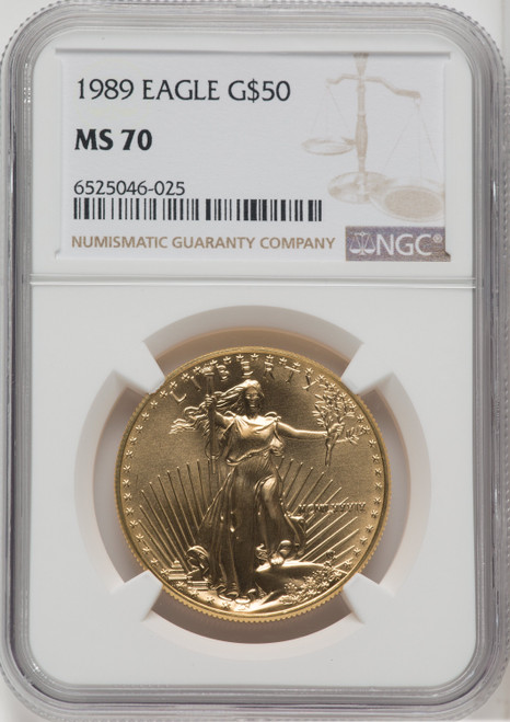 1989 $50 One-Ounce Gold Eagle Brown Label NGC MS70