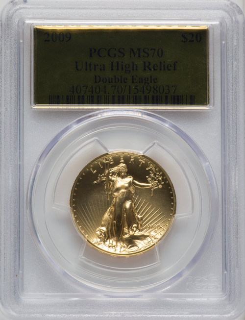 2009 $20 One-Ounce Gold Ultra High Relief Twenty Dollar Gold Foil PCGS MS70