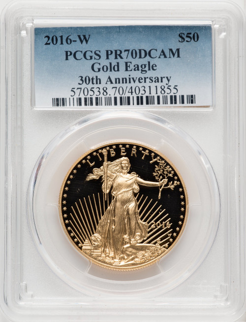 2016-W $50 One-Ounce Gold Eagle 30th Anniversary Blue Gradient PCGS PR70