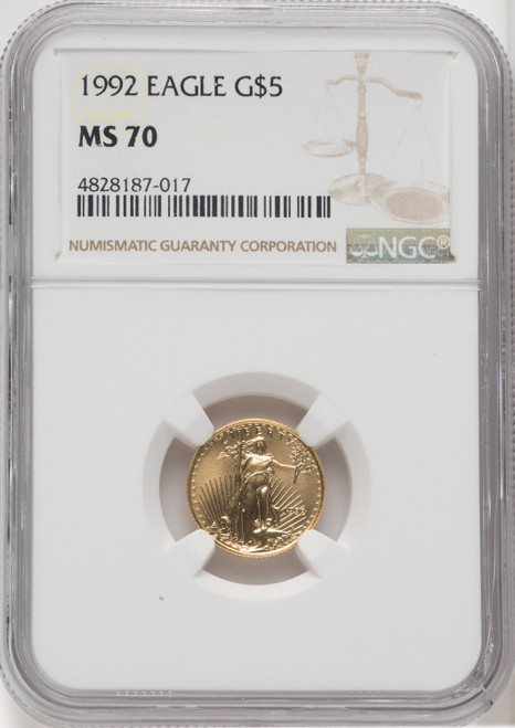 1992 $5 Tenth-Ounce Gold Eagle Brown Label NGC MS70