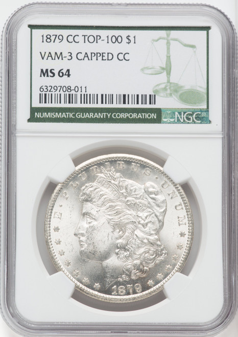 1879-CC $1 VAM 3 Capped Die Green Label Morgan Dollar NGC MS64