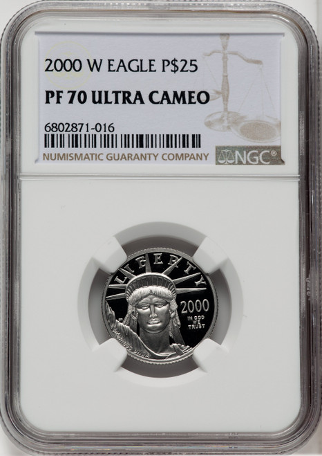 2000-W $25 Quarter-Ounce Platinum Eagle Statue of Liberty Brown Label NGC PF70