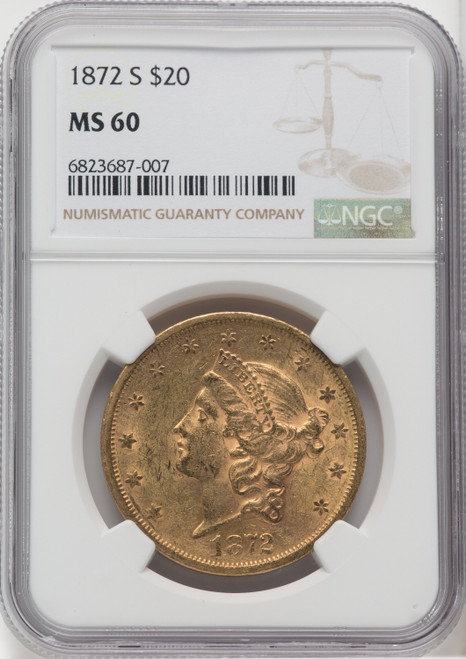 1872-S $20 Liberty Double Eagle NGC MS60