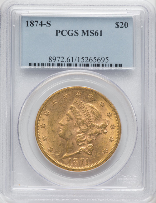 1874-S $20 Liberty Double Eagle PCGS MS61