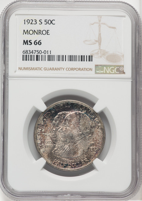 1923-S 50C Monroe Commemorative Silver NGC MS66