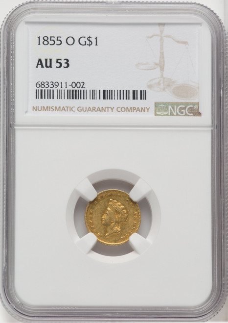 1855-O G$1 Gold Dollar NGC AU53 1855-O G$1 Gold Dollar NGC AU53
