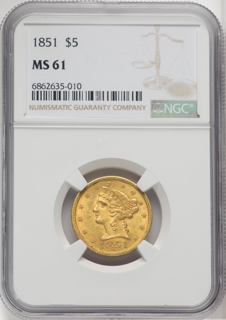 1851 $5 Liberty Half Eagle NGC MS61