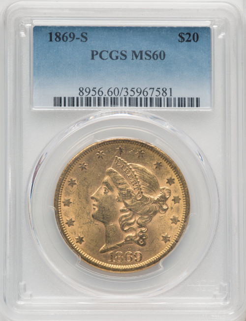 1869-S $20 Liberty Double Eagle PCGS MS60