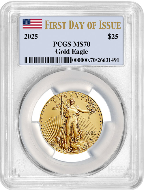 2025 1/2 oz Gold Eagle First Day of Issue PCGS MS70 Flag Label