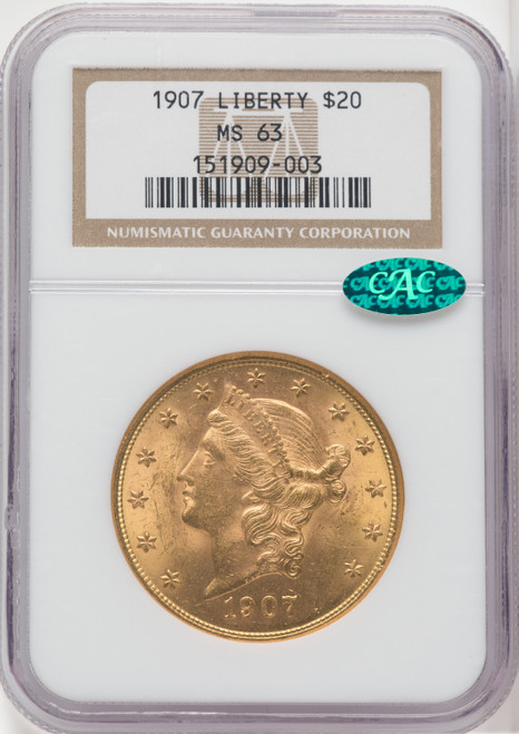 1907 $20 Liberty CAC Liberty Double Eagle NGC MS63