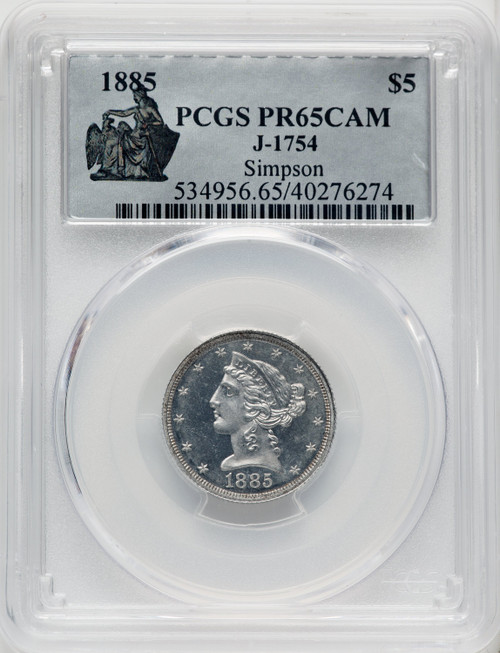 1885 $5 Judd-1754 CA Patterns PCGS MS65