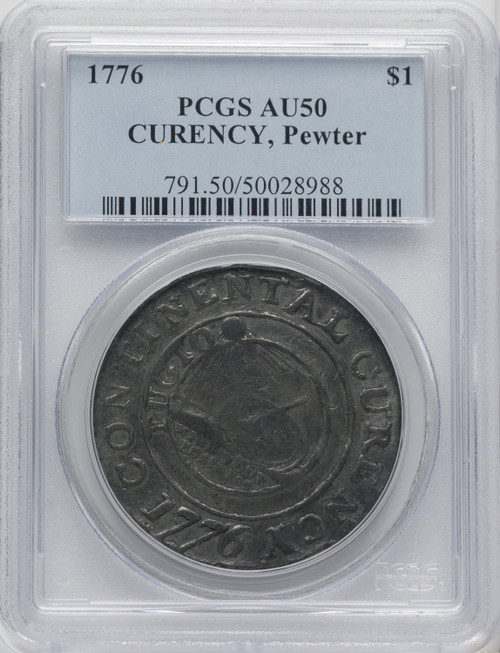1776 Continental Dollar CURENCY Pewter Colonials PCGS AU50