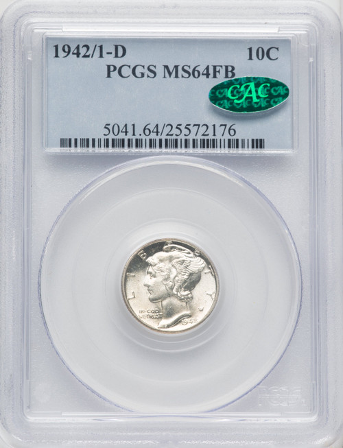 1942/1-D 10C FB CAC Mercury Dime PCGS MS64