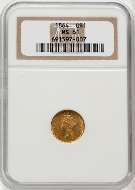 1864 G$1 Gold Dollar NGC MS61